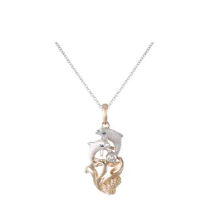 14k 2/tone 10mm "Flipping Couple" Dolphin Pendant
