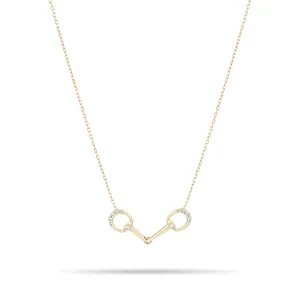 Adina - Tiny Pave Horsebit Link Necklace in Y14k