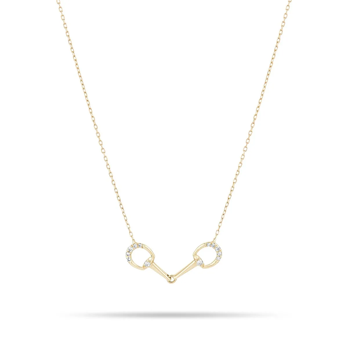Adina - Tiny Pave Horsebit Link Necklace in Y14k