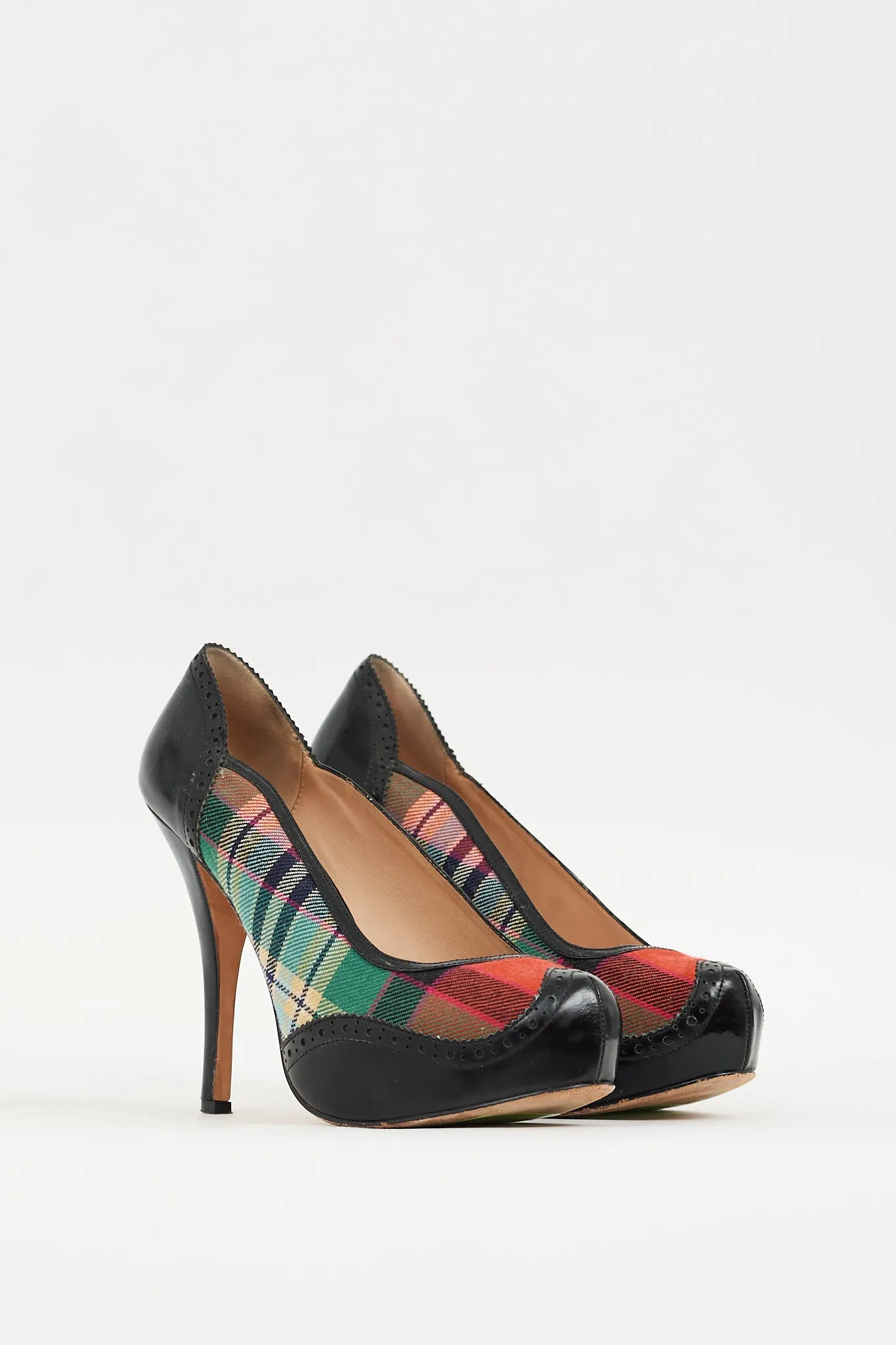 Anglomania Red & Multicolour Plaid Platform Pump