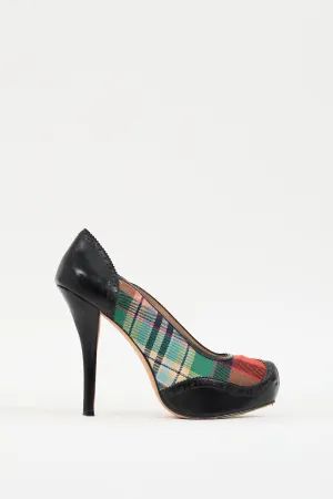 Anglomania Red & Multicolour Plaid Platform Pump