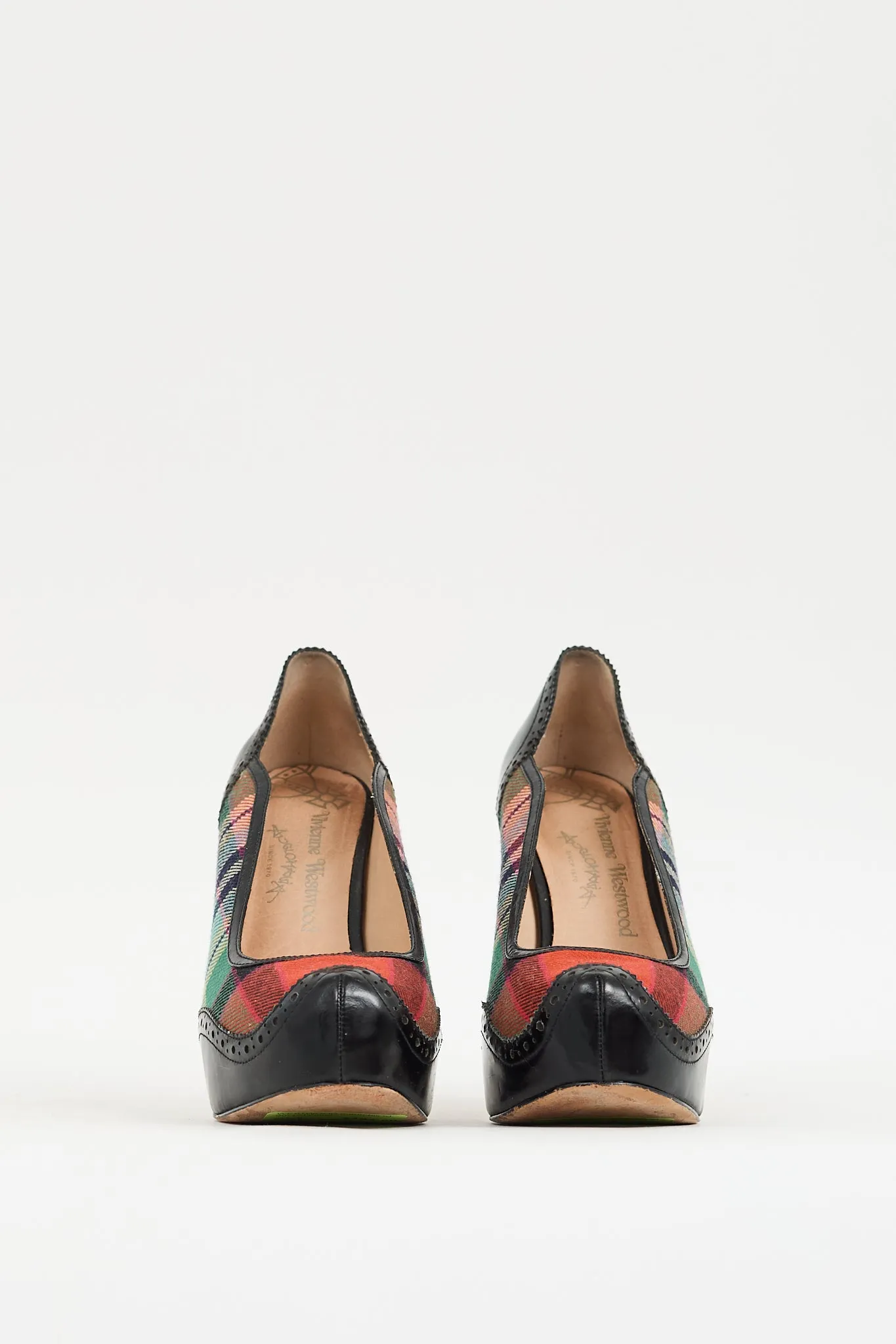 Anglomania Red & Multicolour Plaid Platform Pump