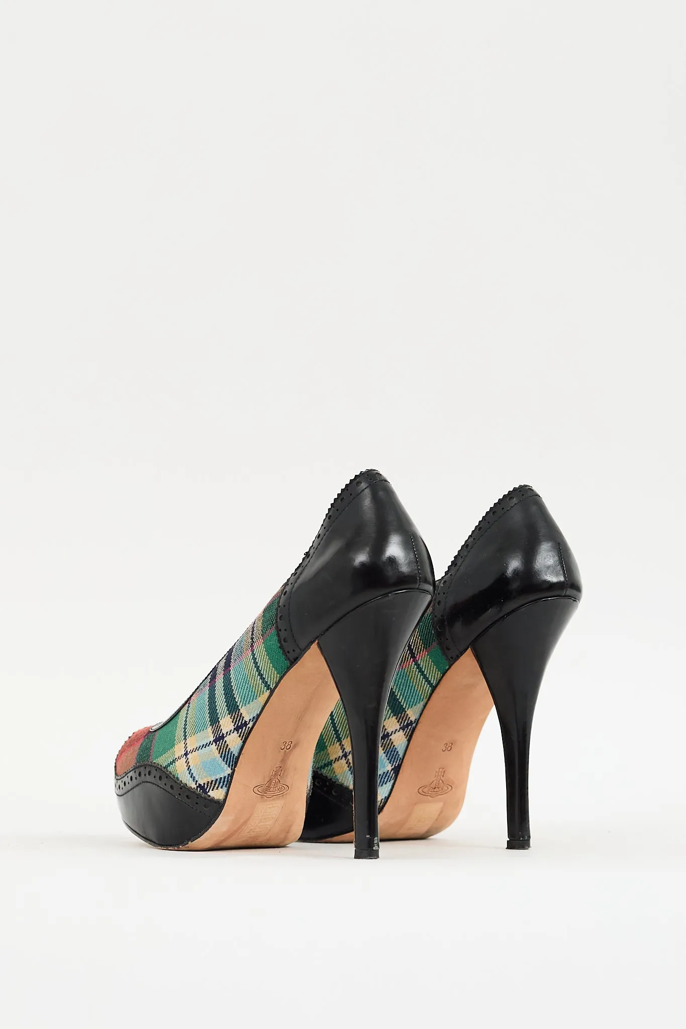 Anglomania Red & Multicolour Plaid Platform Pump