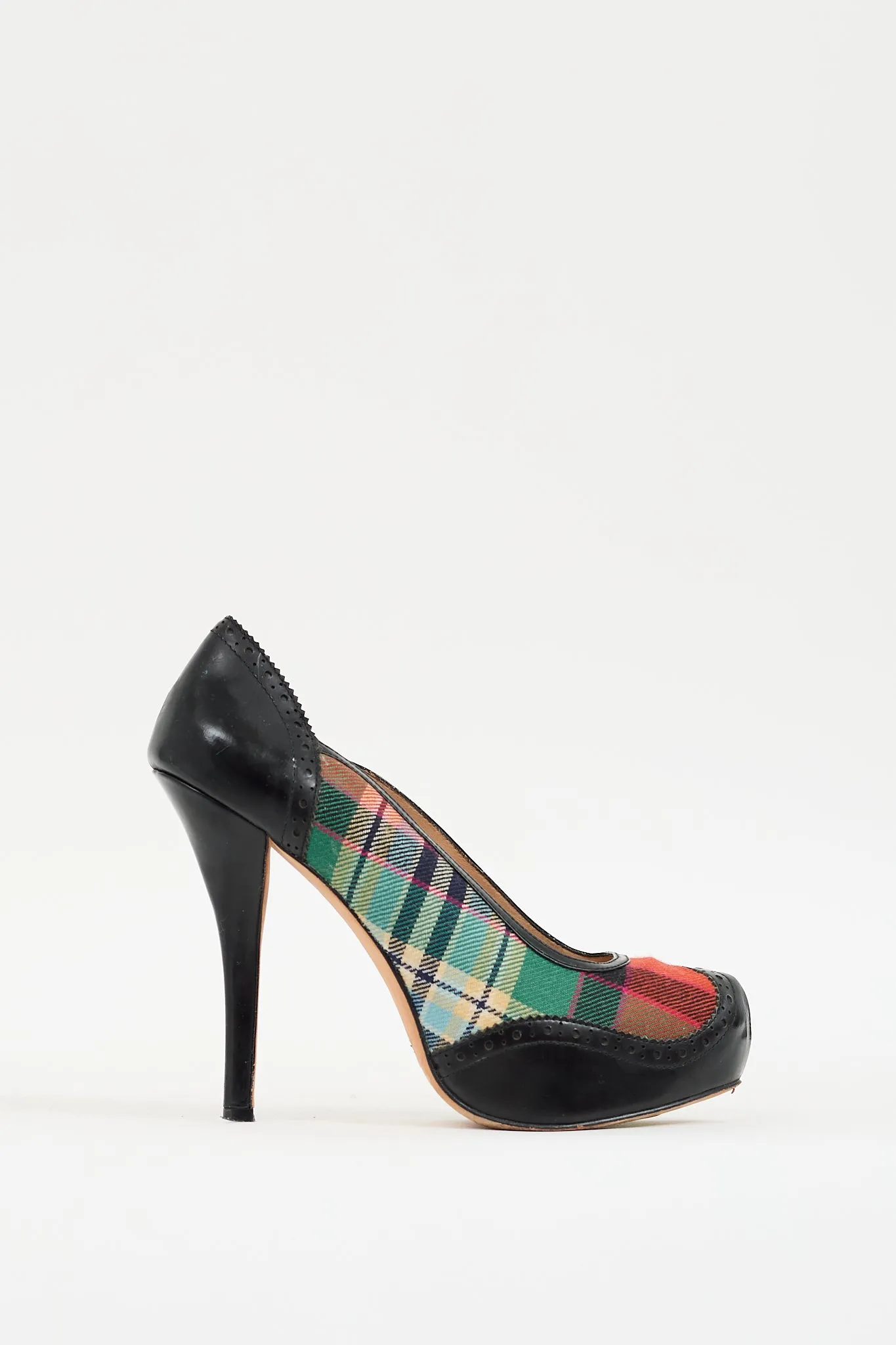 Anglomania Red & Multicolour Plaid Platform Pump