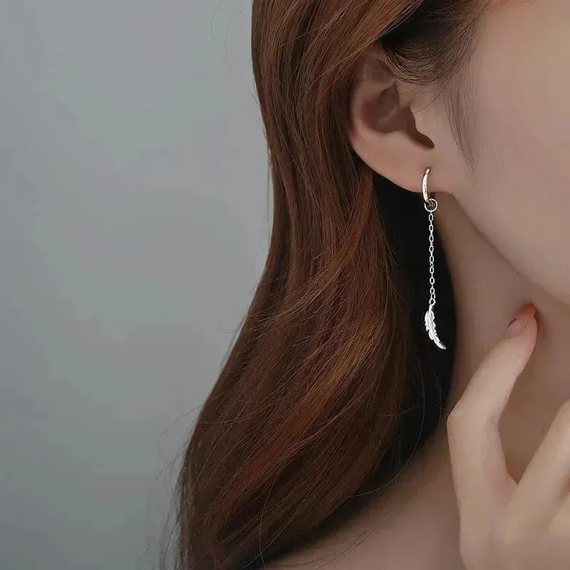 Asymmetric Silver Needle High-grade Niche and Tassel Texture Blue Moonstone Earrings