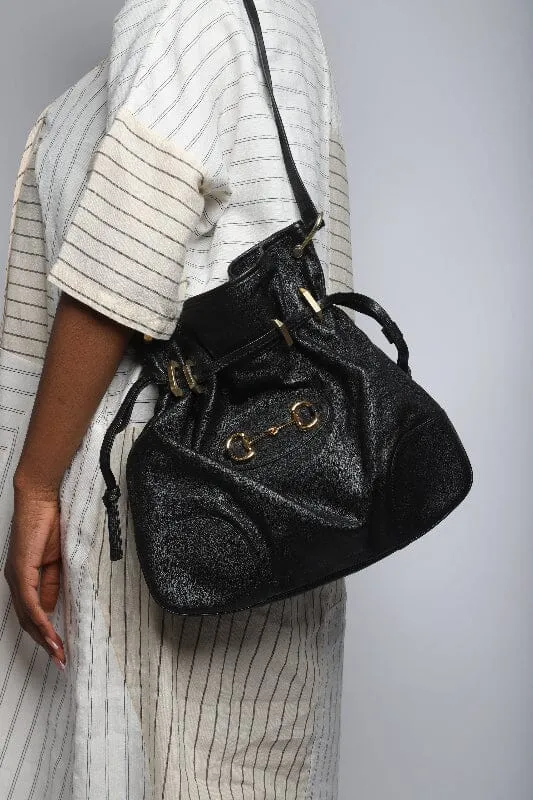 Black leather Horsebit shoulder bag