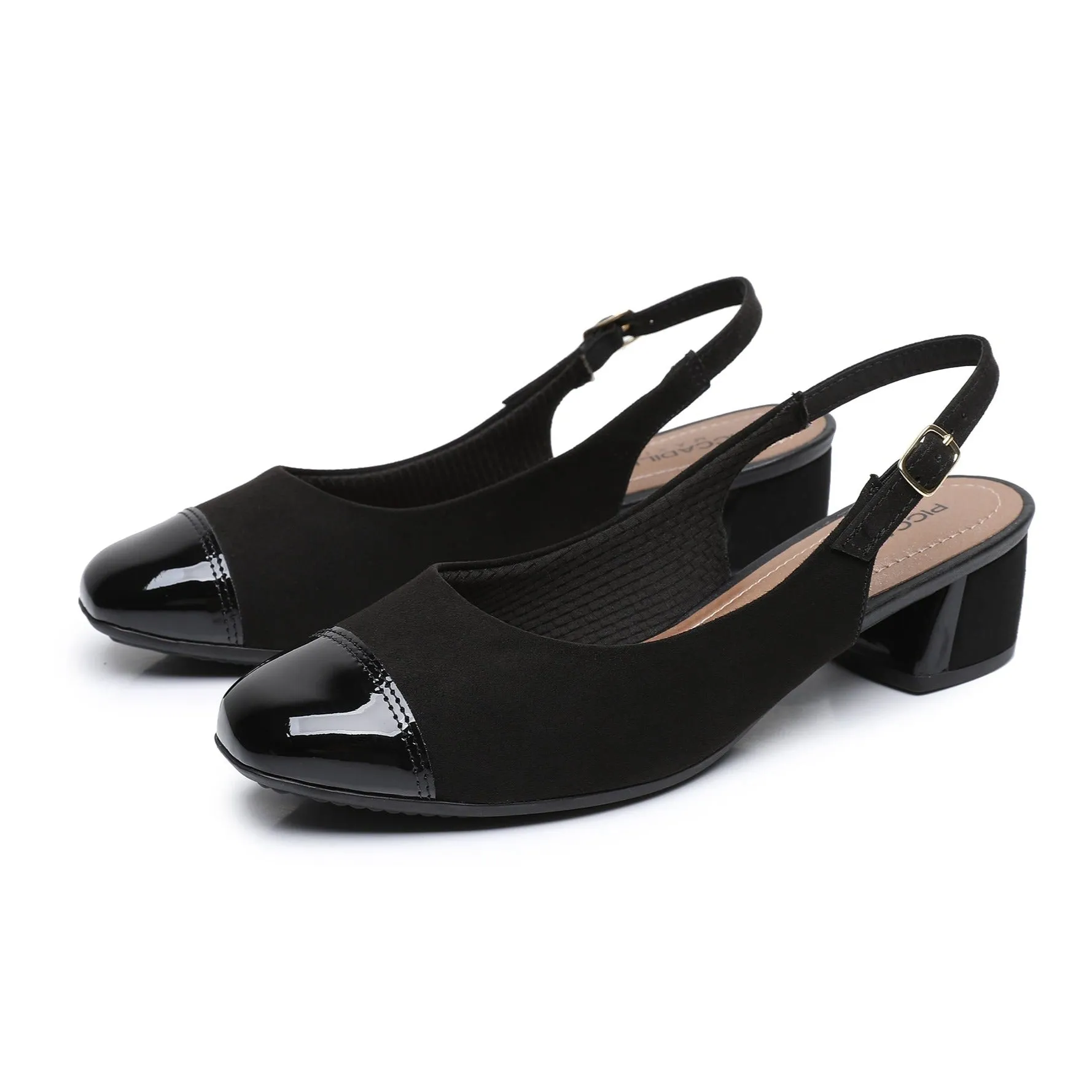 Black Microfiber Sling Back Pumps for Women (322.031)