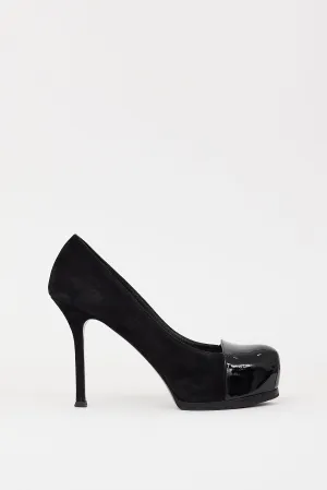 Black Patent Leather & Suede Platform Pump