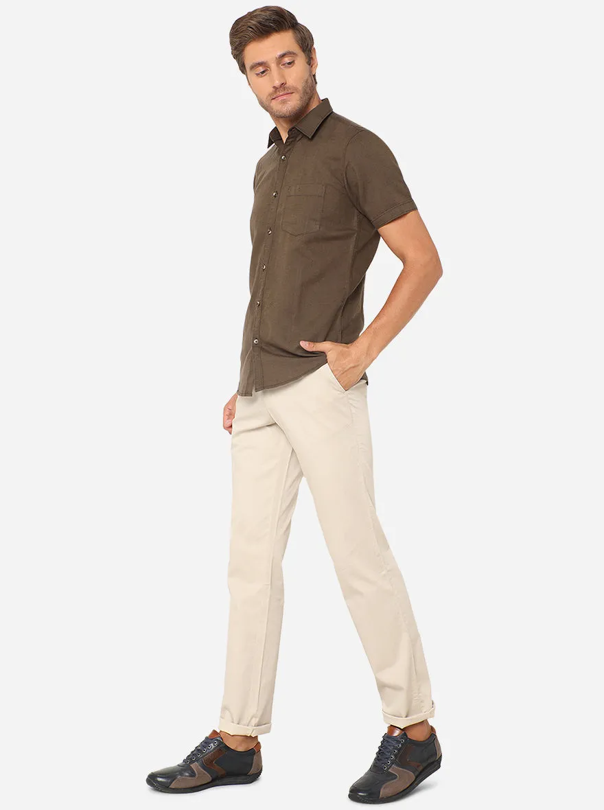 Brown Solid Slim Fit Semi Casual Shirt | JadeBlue