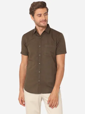 Brown Solid Slim Fit Semi Casual Shirt | JadeBlue