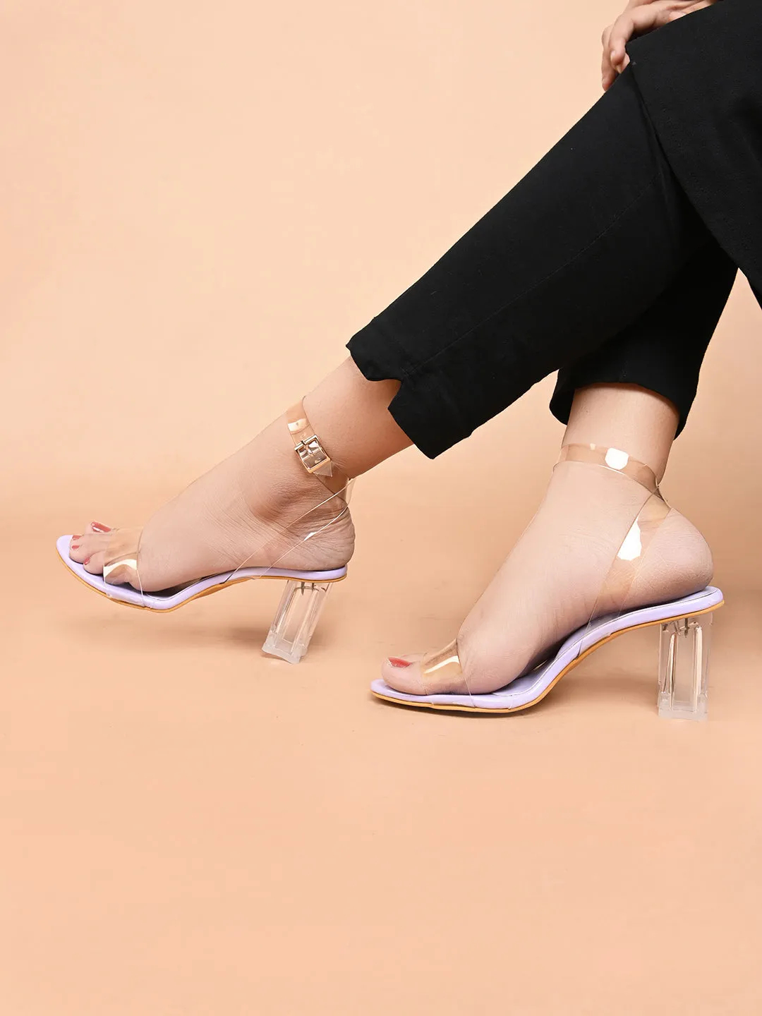 Chunky Heeled Sandals with Transparent Strap