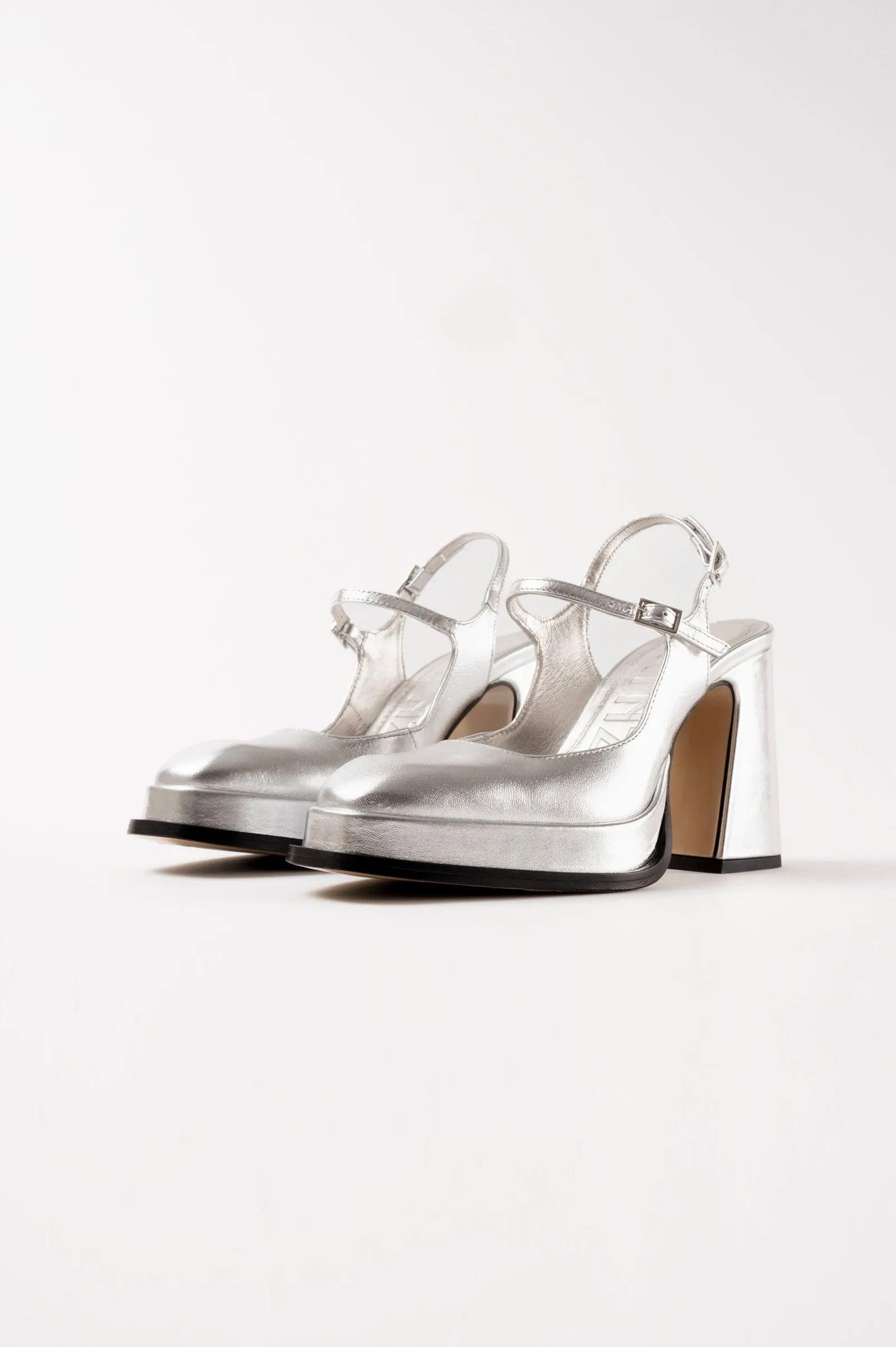 CLAUDIA - Silver Leather Platform Pumps
