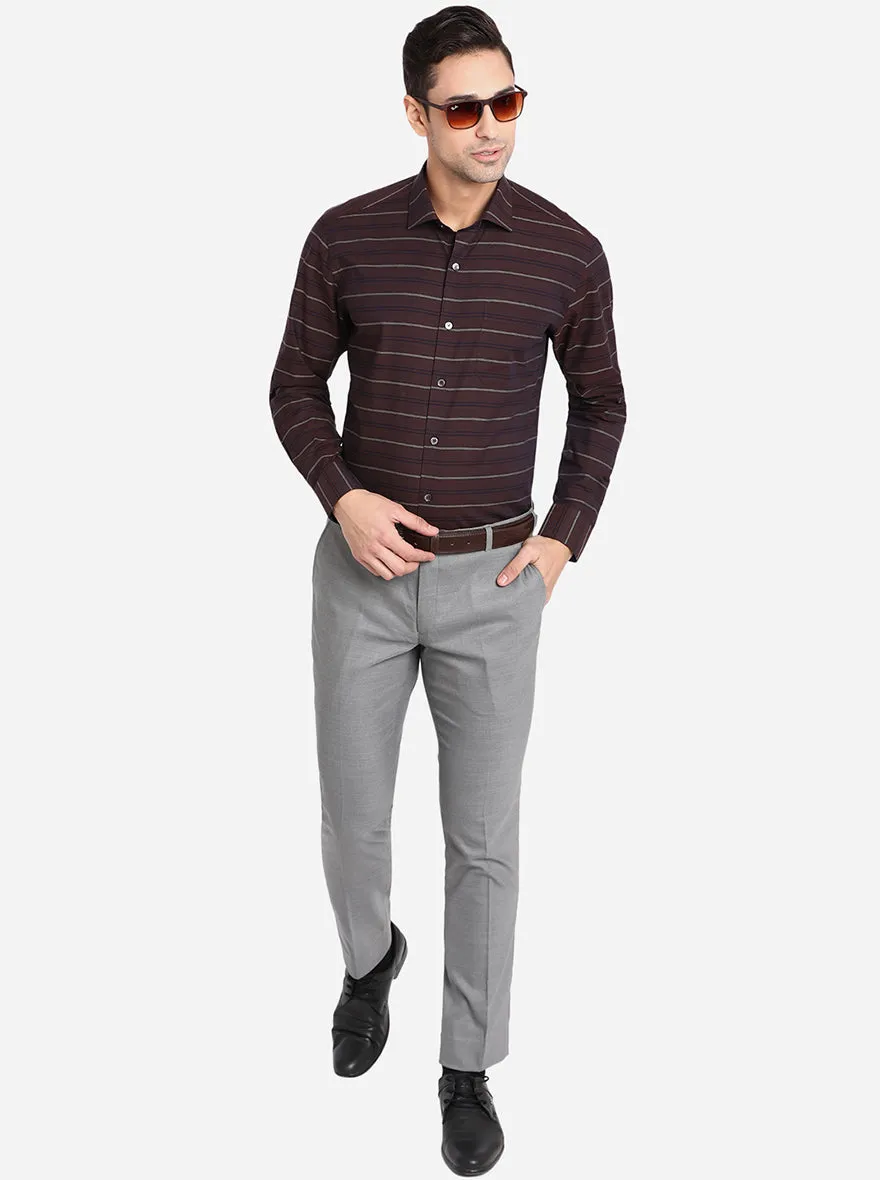 Coffee Brown Striped Slim Fit Formal Shirt | JadeBlue