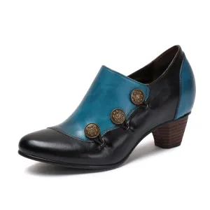 CrazycatZ Leather Pumps,Womens Colorful Vintage Block Heel Oxford Vintage Shoes Pumps Buttoned Deco