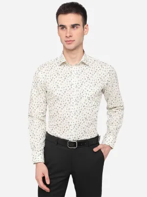 Cream & Blue Printed Regular Fit Formal Shirt | Greenfibre