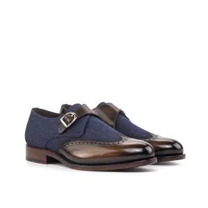DapperFam Brenno in Brown / Jeans Men's Sartorial & Hand-Painted Patina Single Monk
