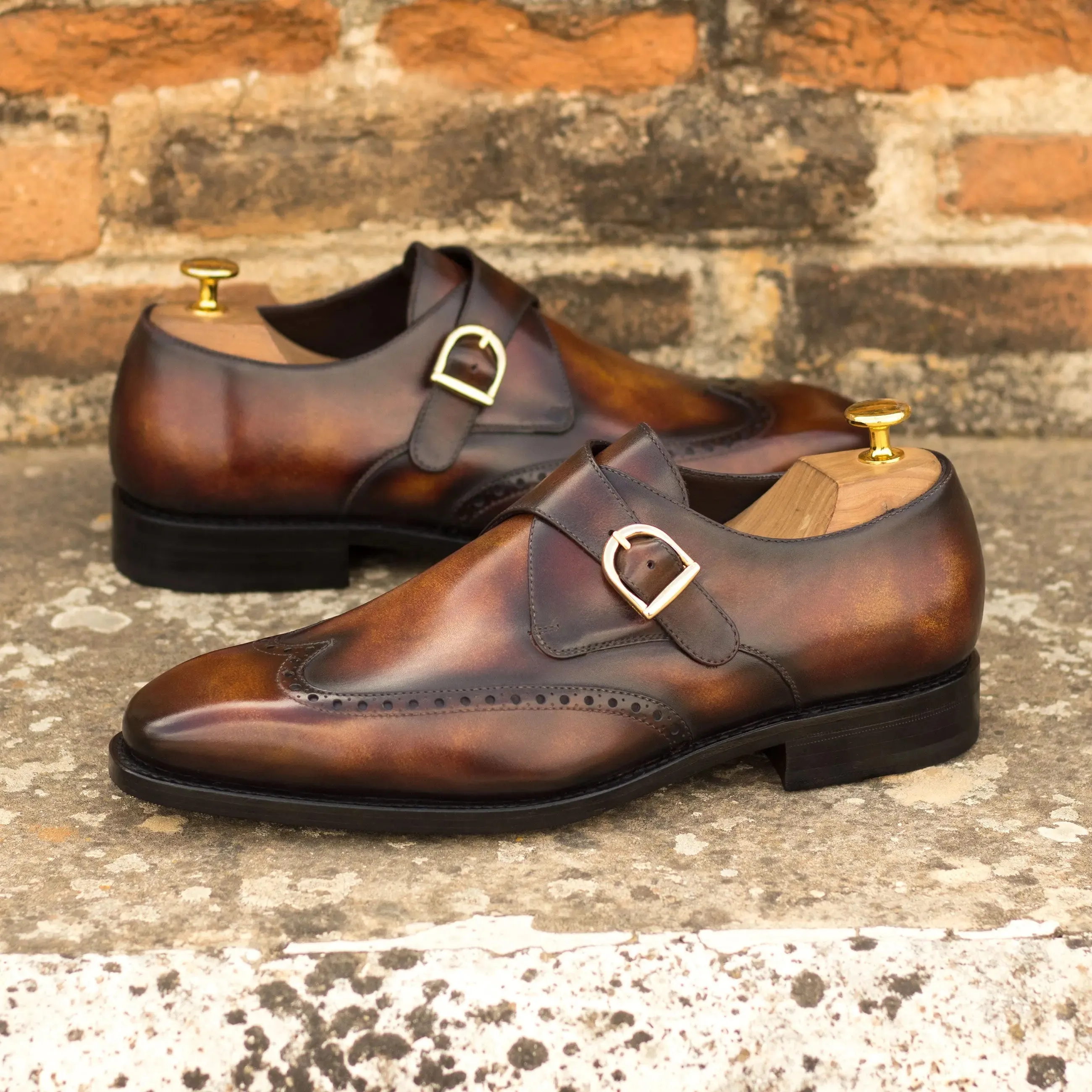 DapperFam Brenno in Fire Men's Hand-Painted Patina Single Monk