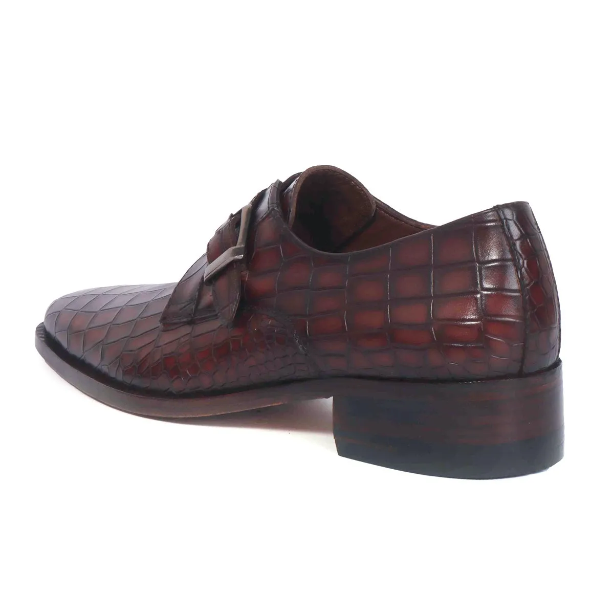 Dark Brown Deep Cut Leather Slant Toe Derby Monk Strap Shoes