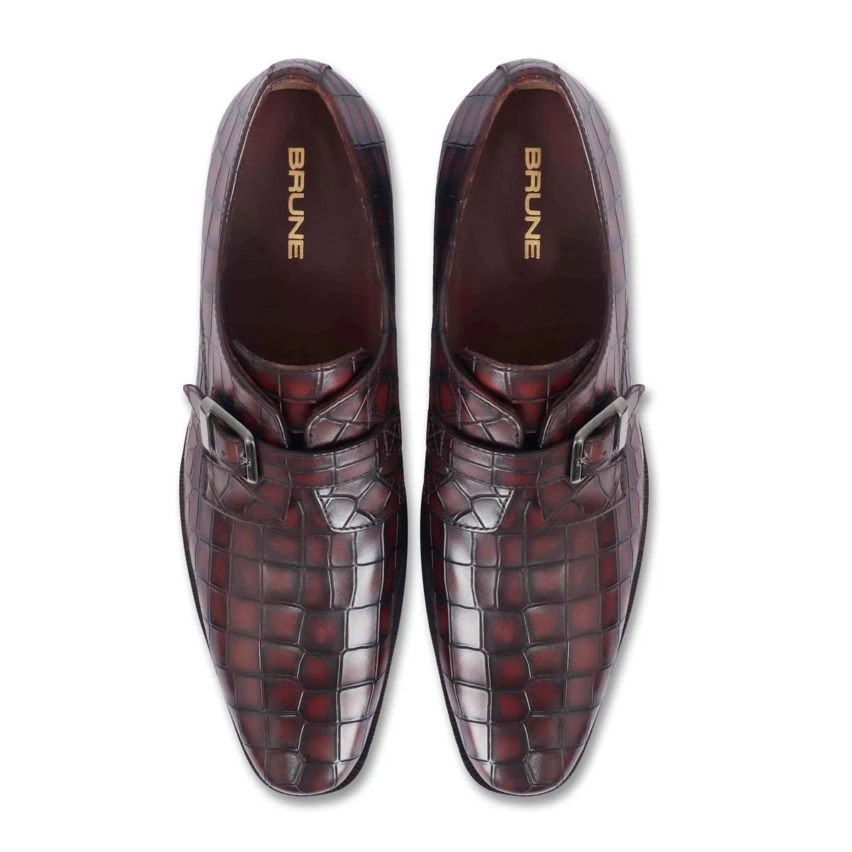 Dark Brown Deep Cut Leather Slant Toe Derby Monk Strap Shoes