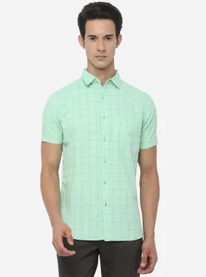 Emerald Green Checked Slim Fit Semi Casual Shirt | JadeBlue