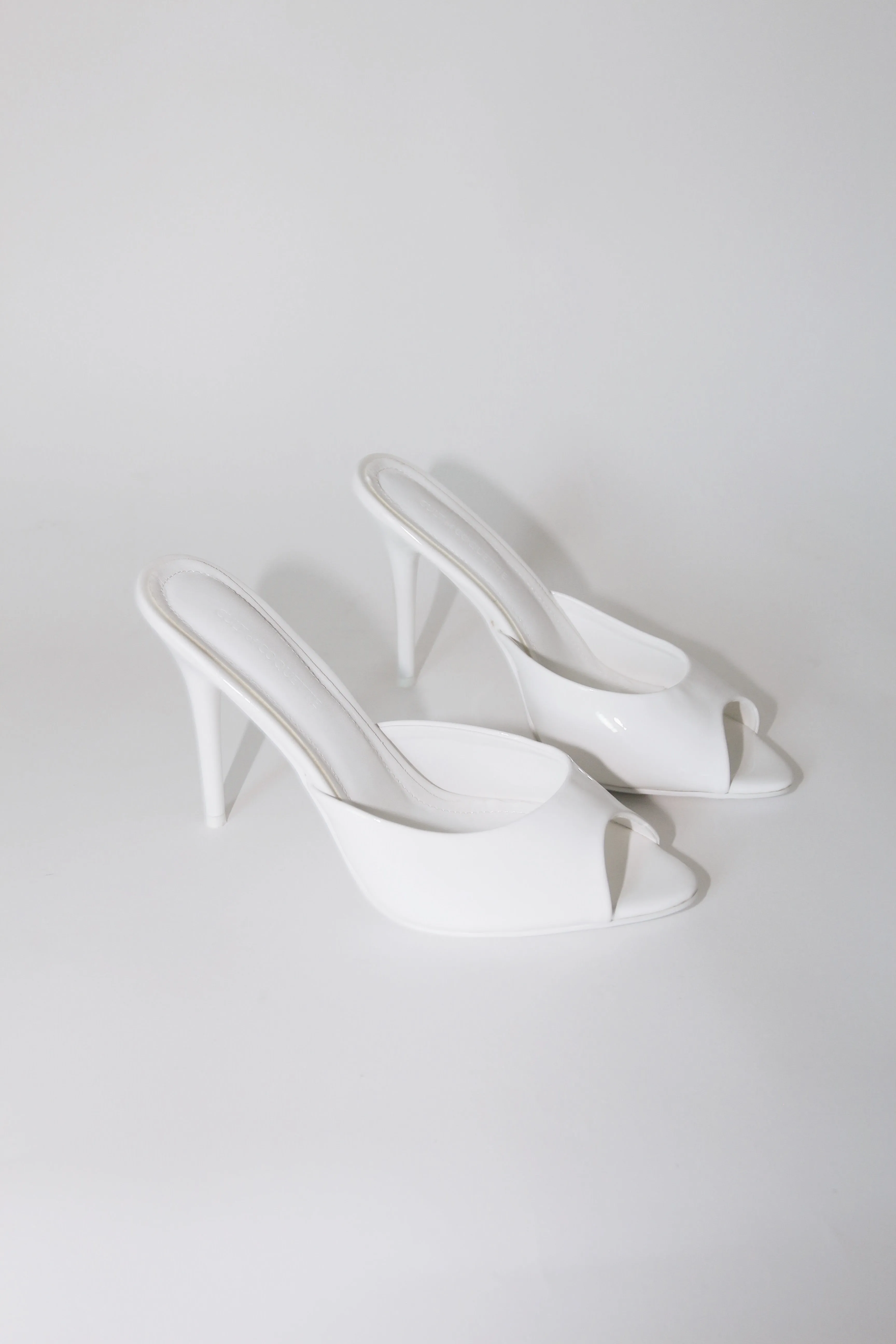 Ford White Patent Vegan Leather Open Toe Mules