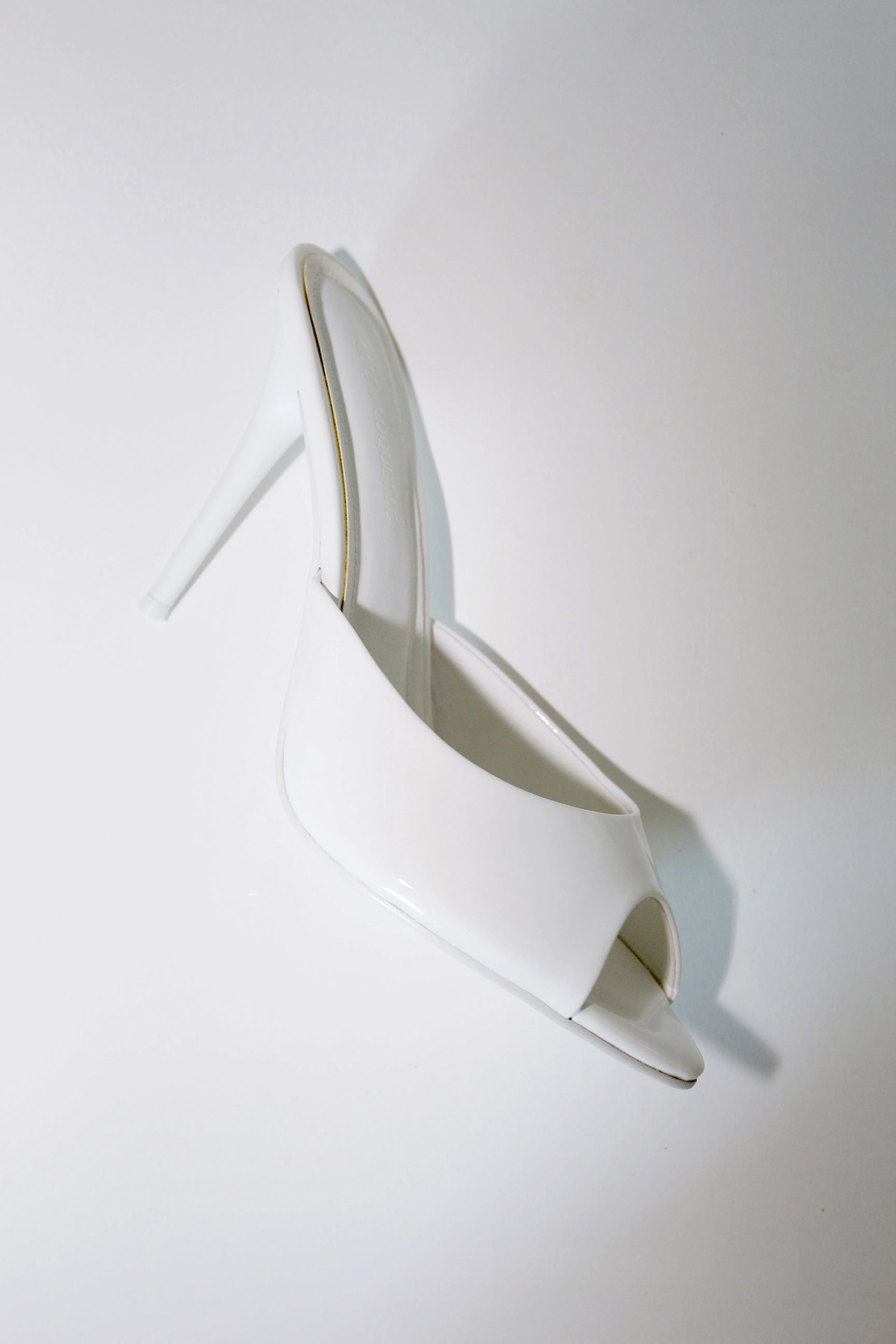 Ford White Patent Vegan Leather Open Toe Mules