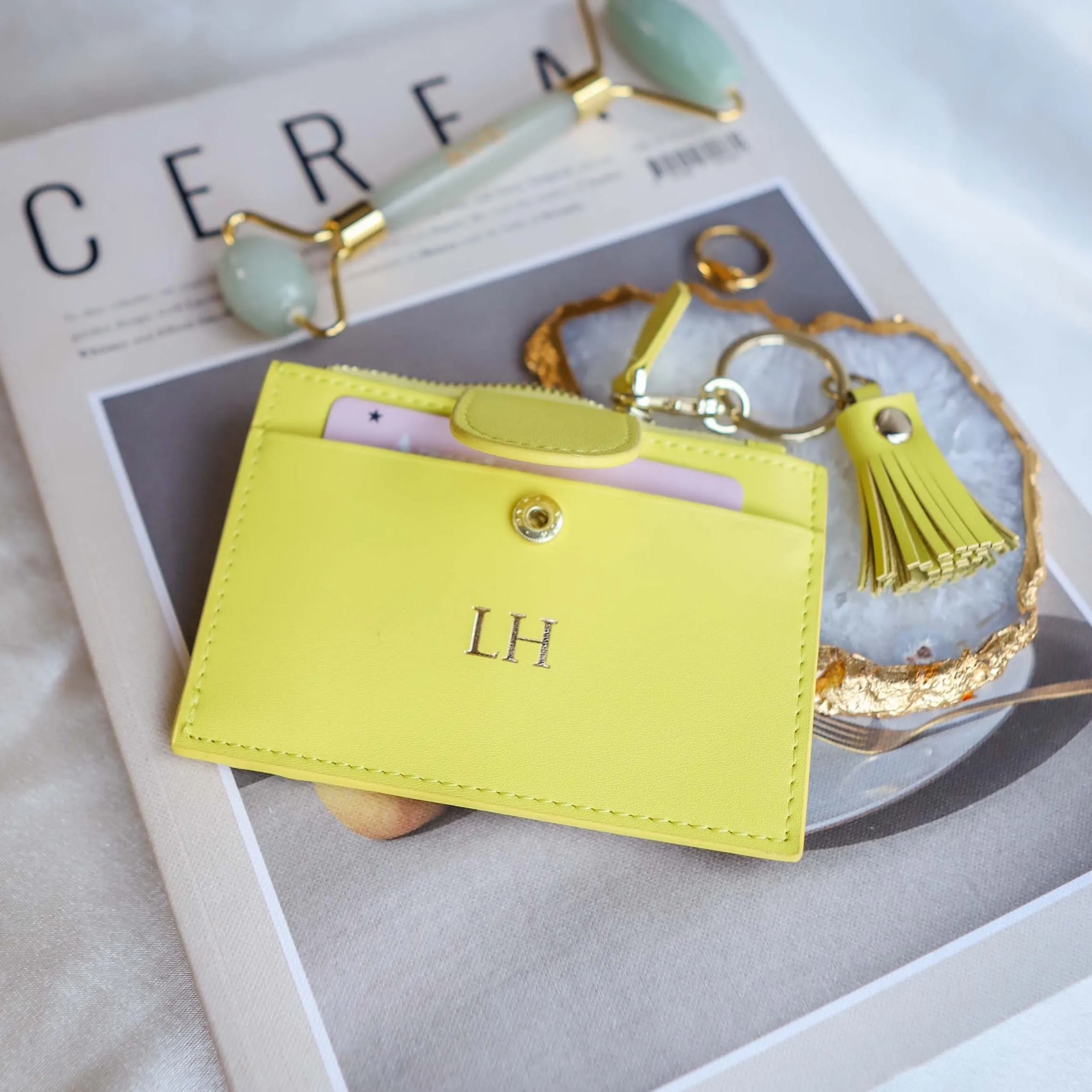 Lime Smooth Leather Tassel Zip Cardholder