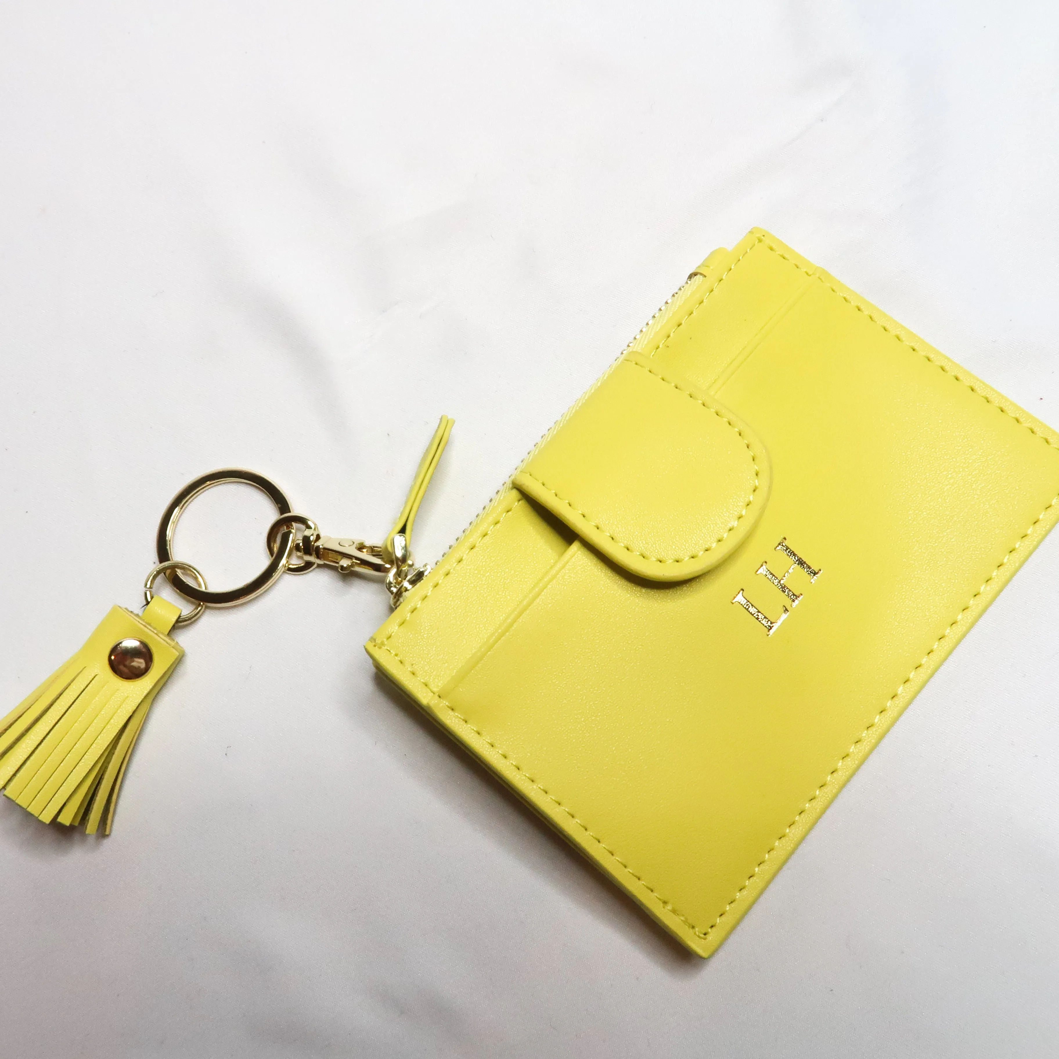 Lime Smooth Leather Tassel Zip Cardholder