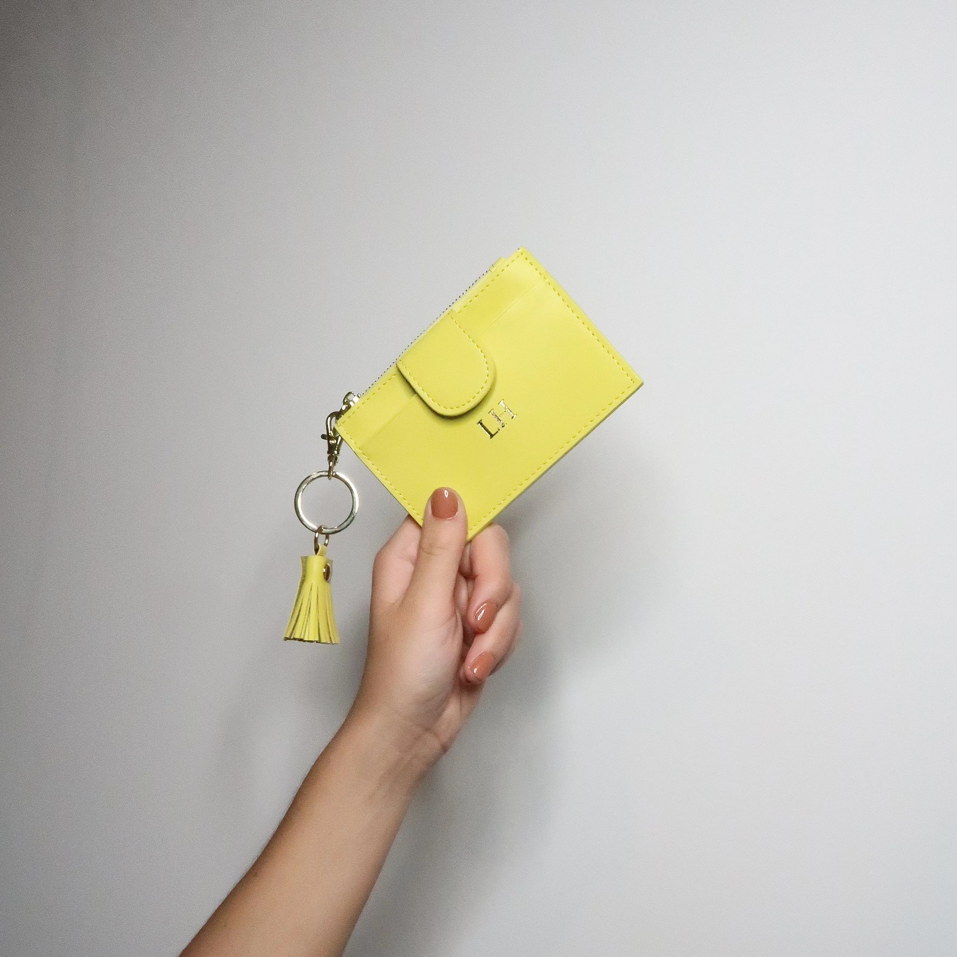 Lime Smooth Leather Tassel Zip Cardholder