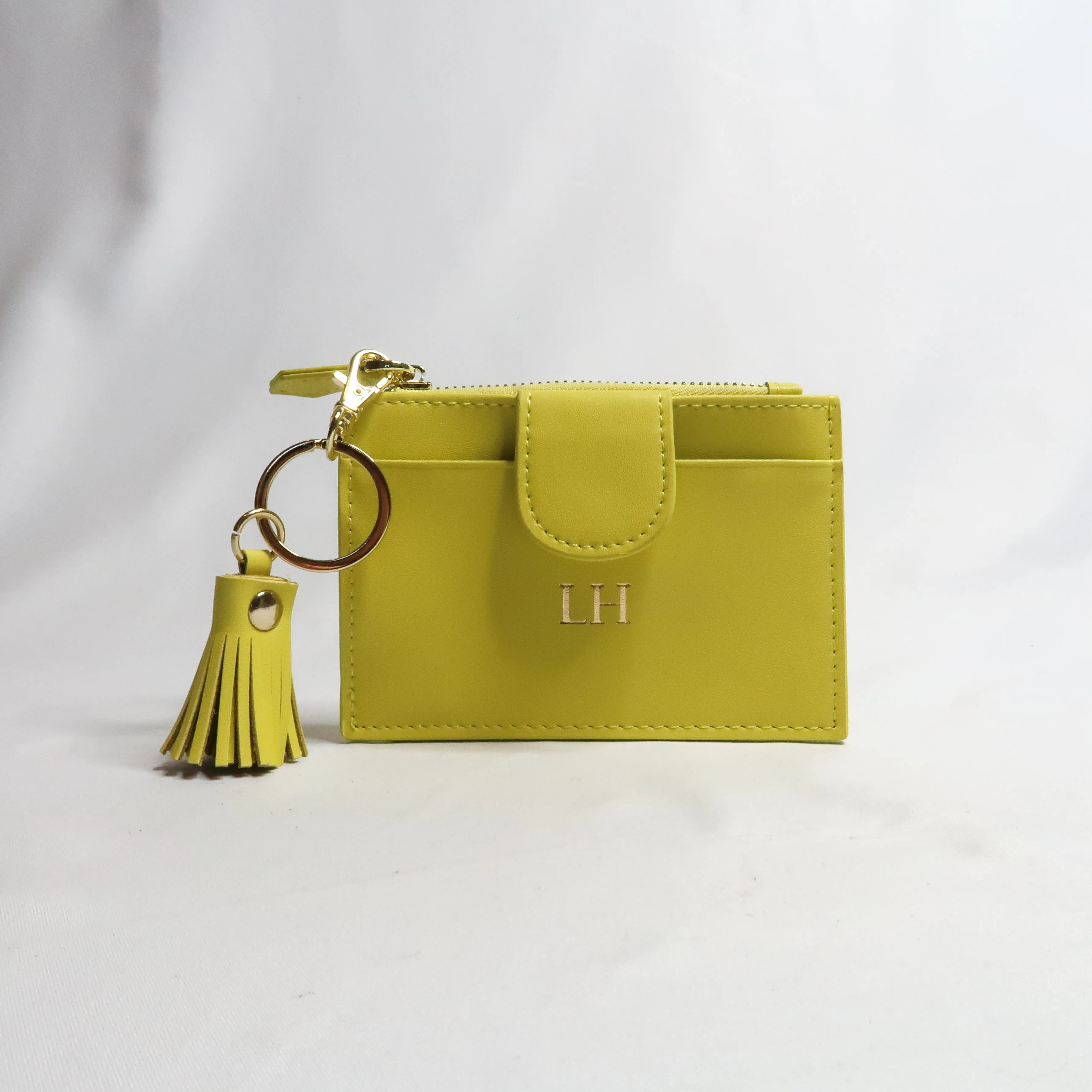 Lime Smooth Leather Tassel Zip Cardholder