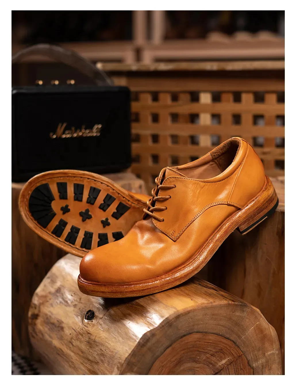Men's Plain Toe Leather Derby Shoes
