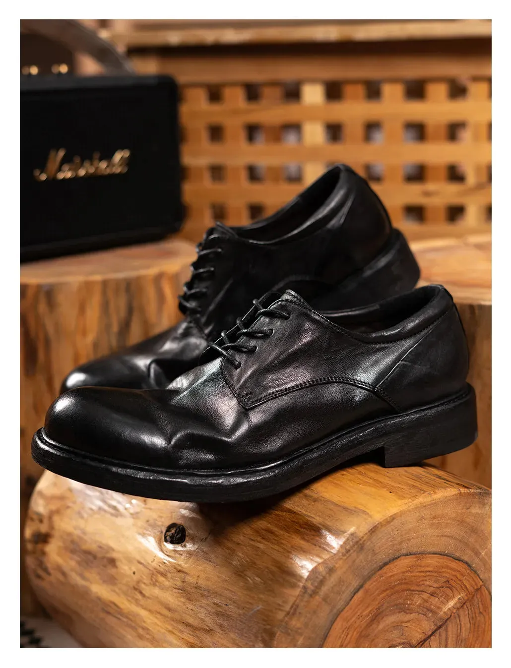 Men's Plain Toe Leather Derby Shoes