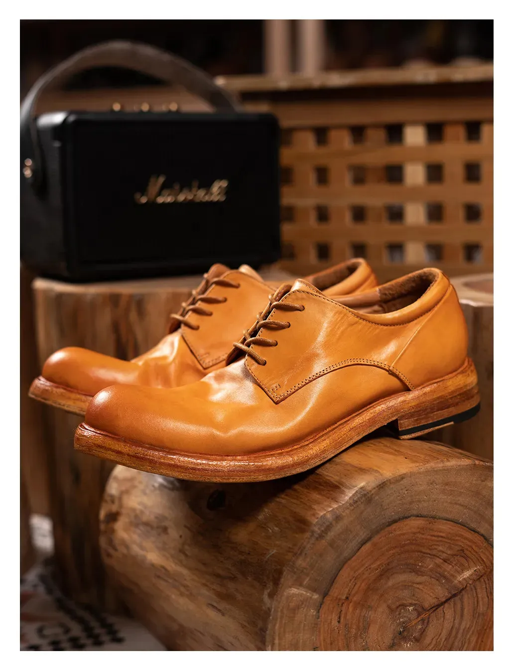 Men's Plain Toe Leather Derby Shoes