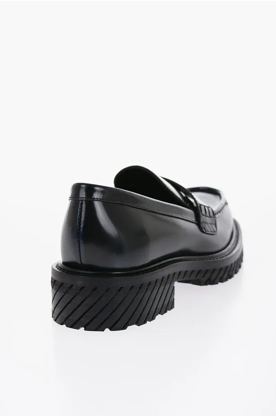 Luxury Off-White Leather Penny Loafers with Rugged Carrion Sole