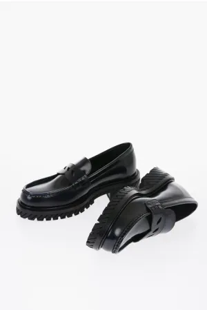 Luxury Off-White Leather Penny Loafers with Rugged Carrion Sole