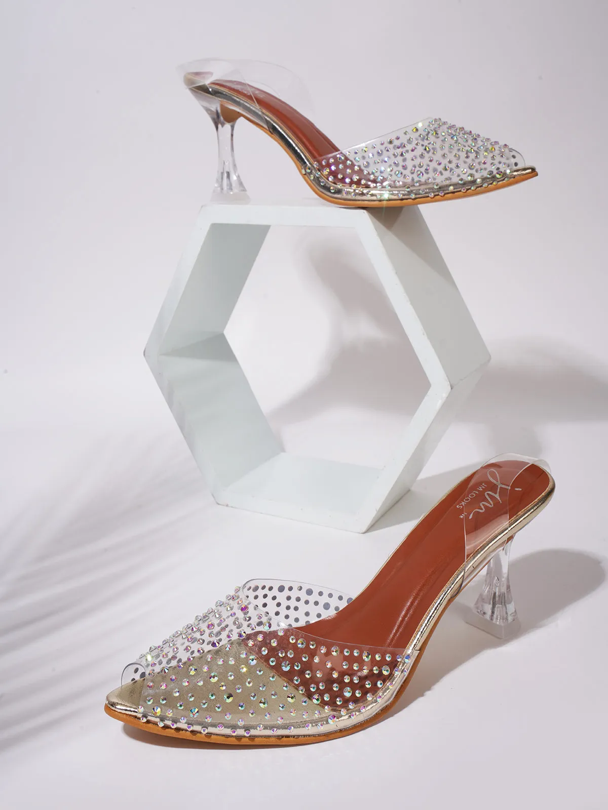Peep Toe Slim Transparent Heel Pumps