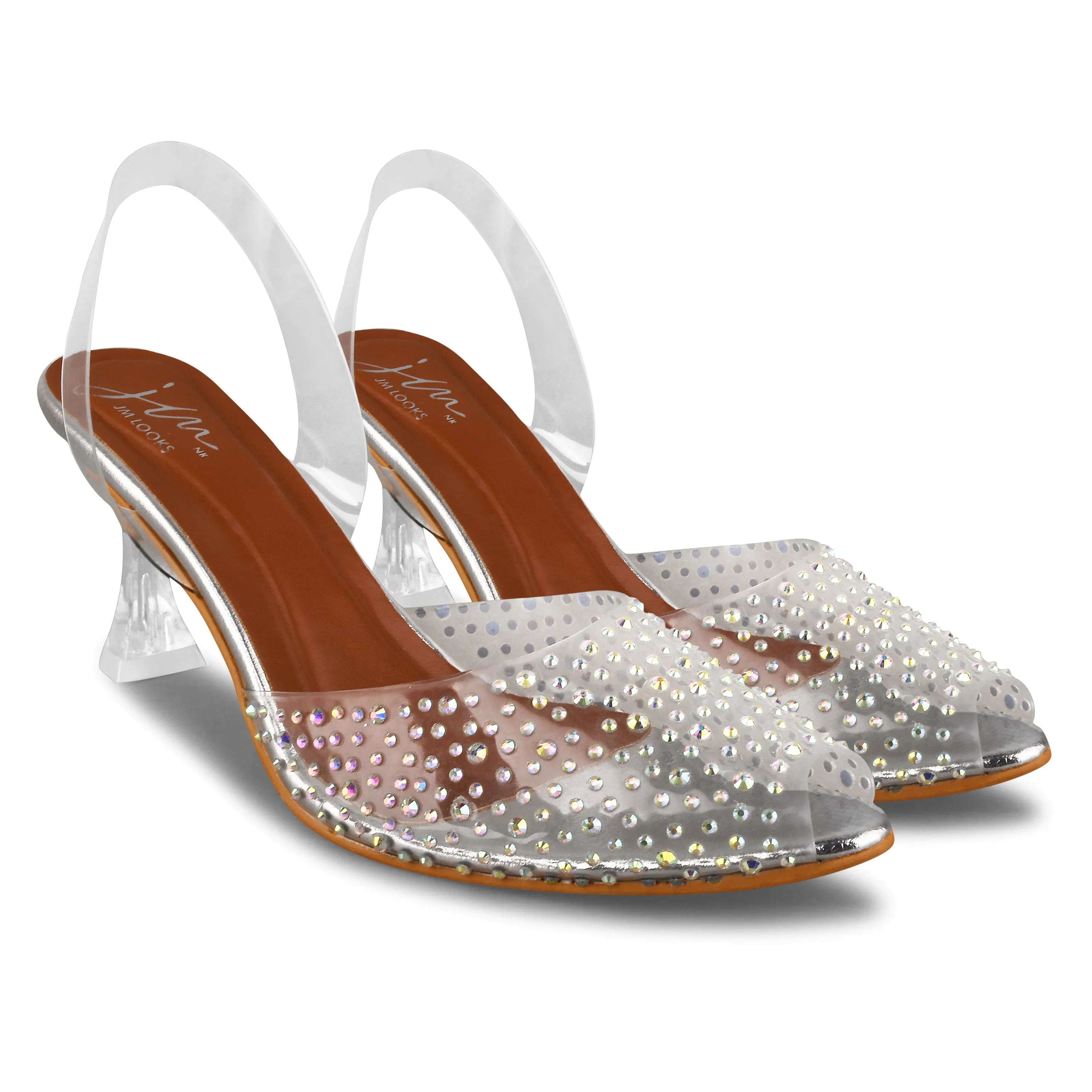Peep Toe Slim Transparent Heel Pumps