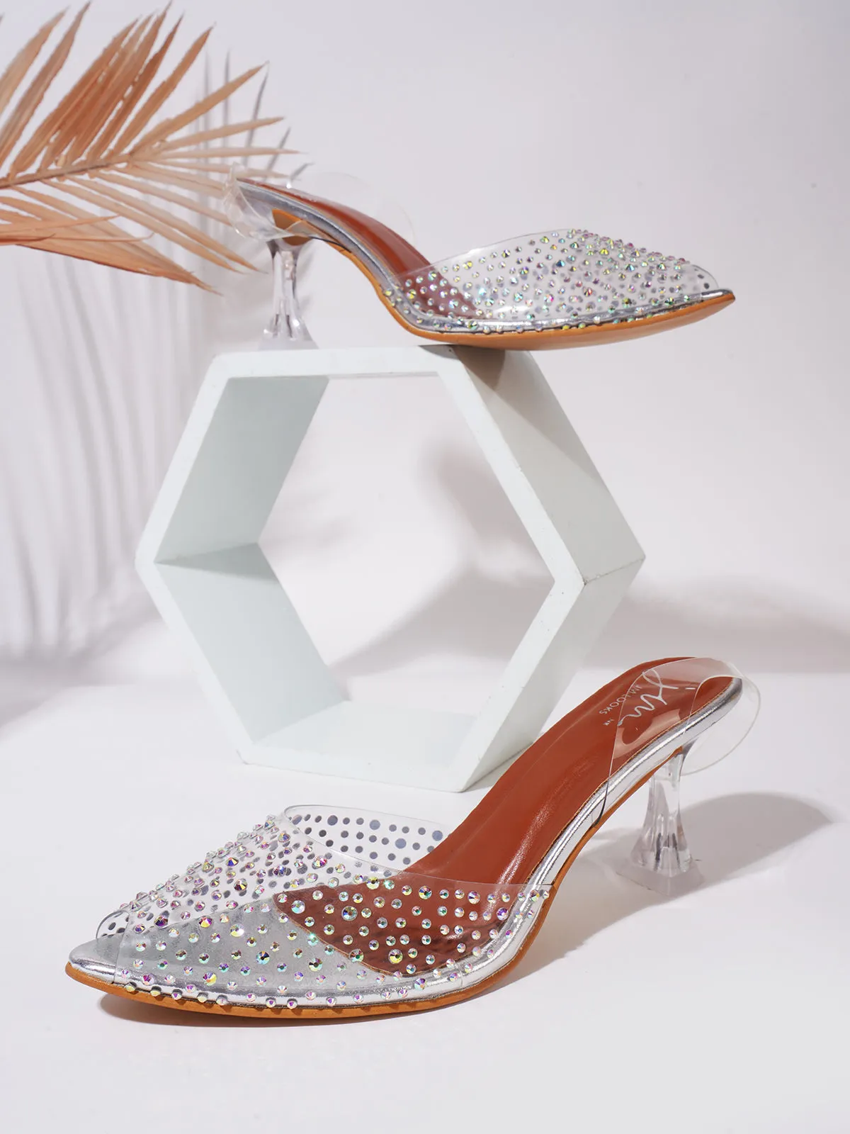 Peep Toe Slim Transparent Heel Pumps