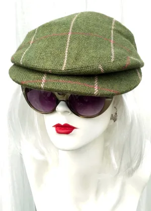 Retro Green Derby Wool Tweed Flat Cap