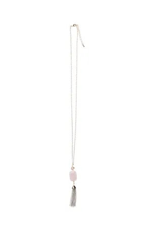 ROSE STONE - Wire Wrapped Stone   Tassel Necklace