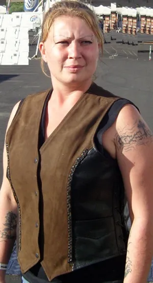 WOMEN BROWN LEATHER VEST TWO TONE